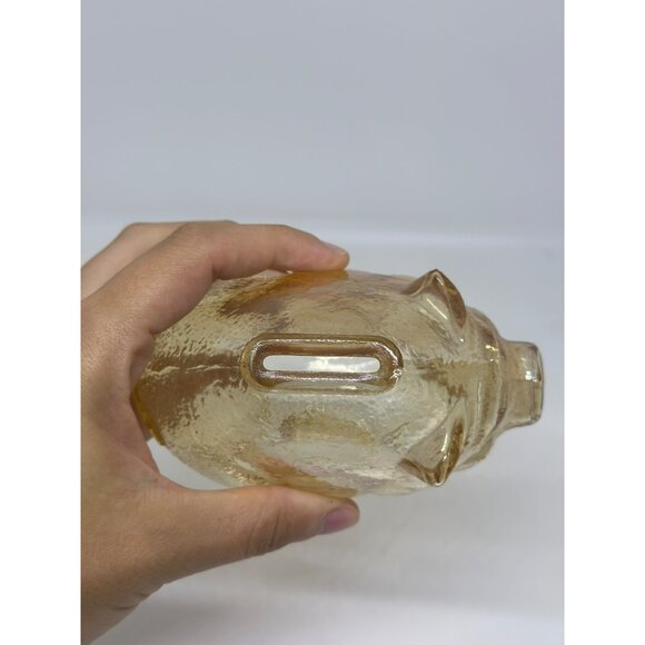 VTG Anchor Hocking Marigold Carnival Glass Piggy Bank Iridescent Amber Coin Bank - Picture 5 of 7